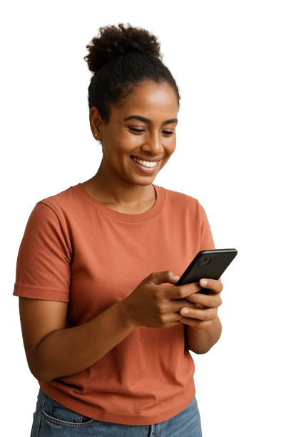 Happy customer using BestShop on phone